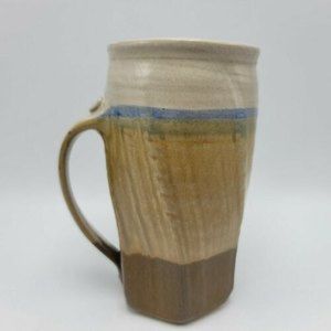 Schmidt Pottery Coffee Mug Cup Blue Gray Brown Hexagon Hickory Tree Indiana